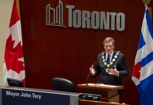 جان توری در اولین سخنرانی اش در صحن شورای شهر شهرداری تورنتو 