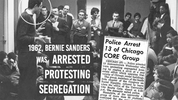 برنی ساندرز در سال 1962 برای شرکت در تظاهرات دستگیر شده بود
