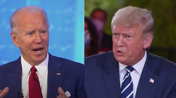 پرزیدنت ترامپ و جو بایدن همزمان در دو برنامه جداگانه تلویزیونی به پرسش‌های رأی دهندگان پاسخ دادند